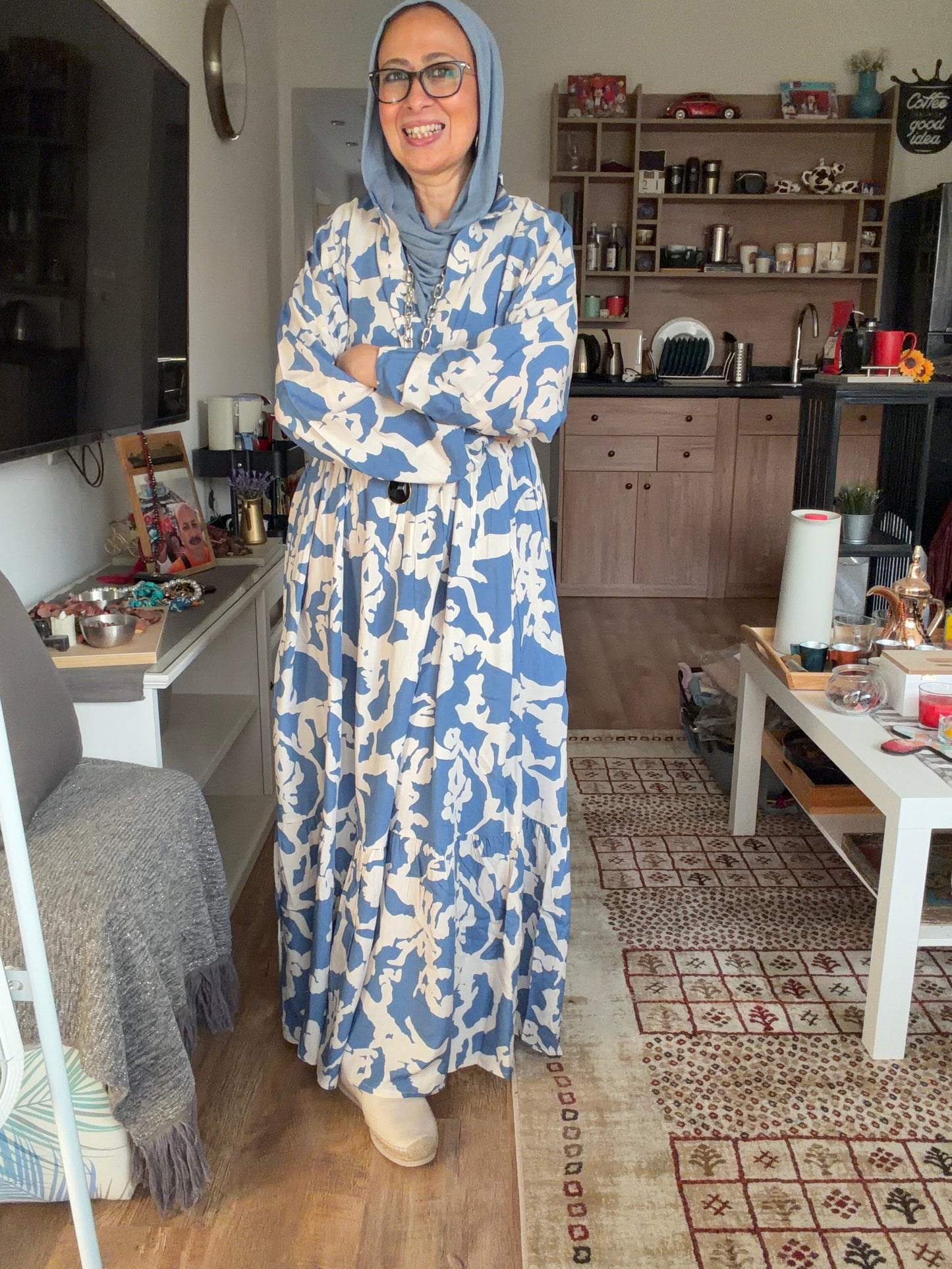 Cloud Print Maxi Dress in Sky blue
