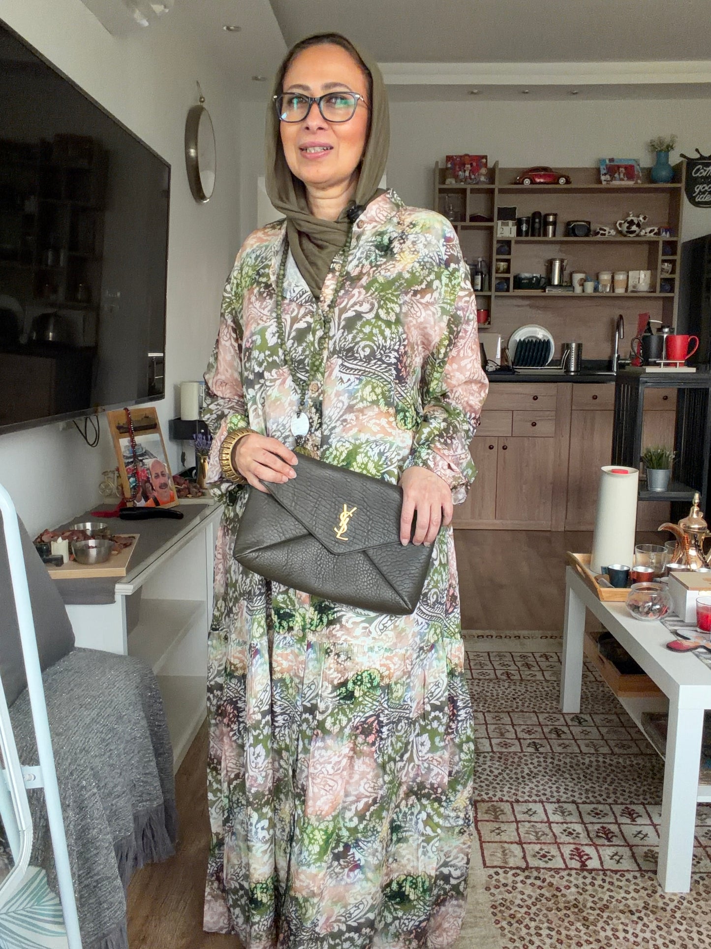 Paradise Cotton Dress in Olive pattern