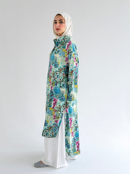 Lora Cotton Shirt Dress in     Greenish Turquoise