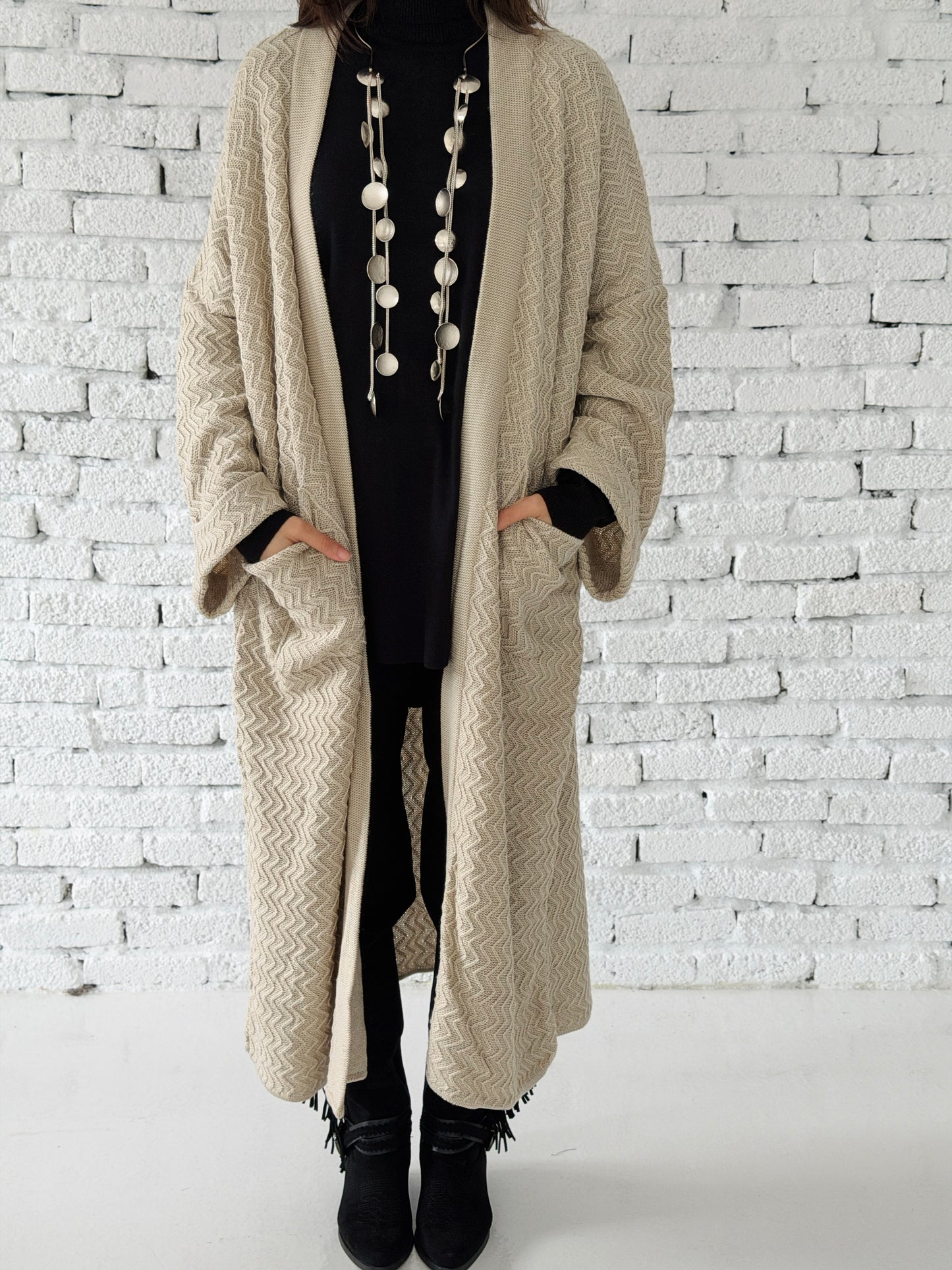 Motion Lines Coat in Beige