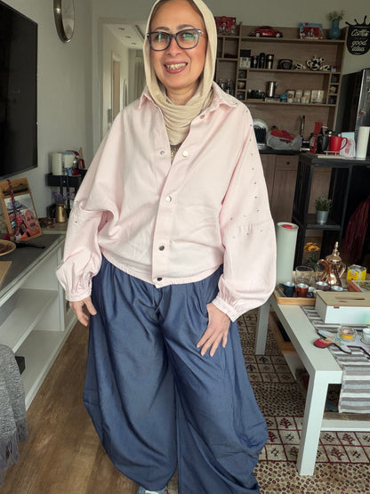 Silver Stud Gabardine Jacket in pink