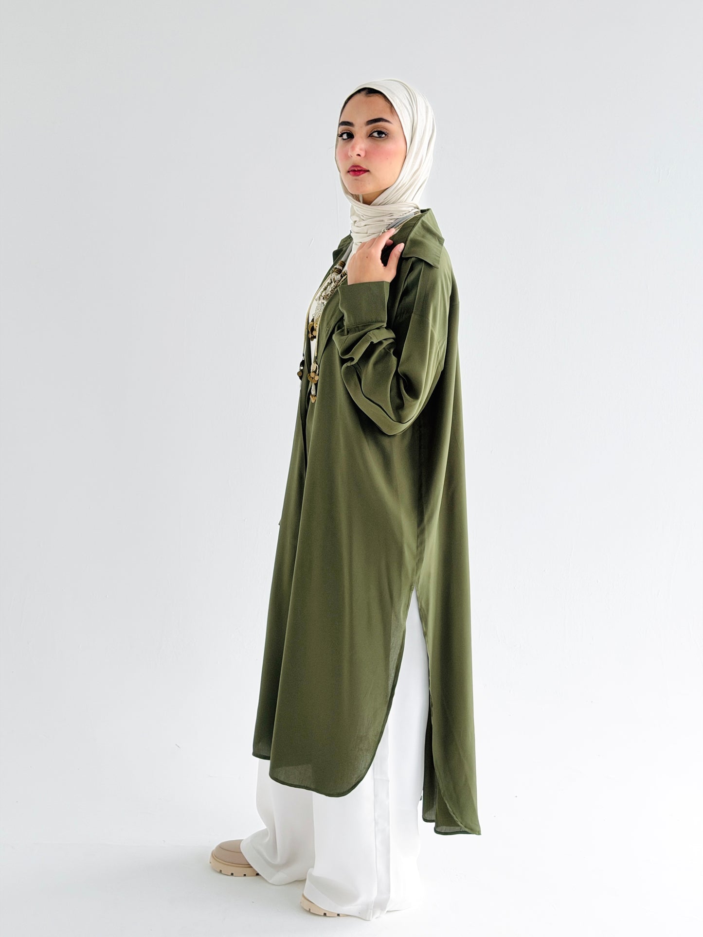 Olive Cotton shirt dress