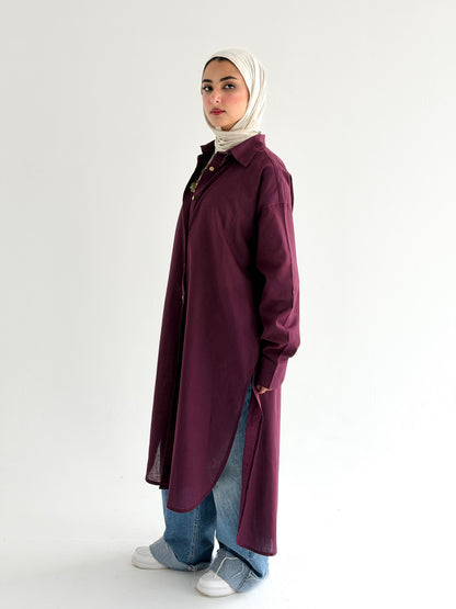Burgundy Linen Shirt dress