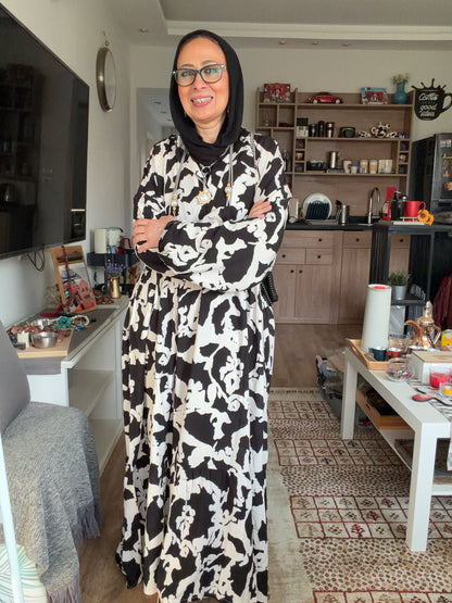 Cloud Print Maxi Dress in Black