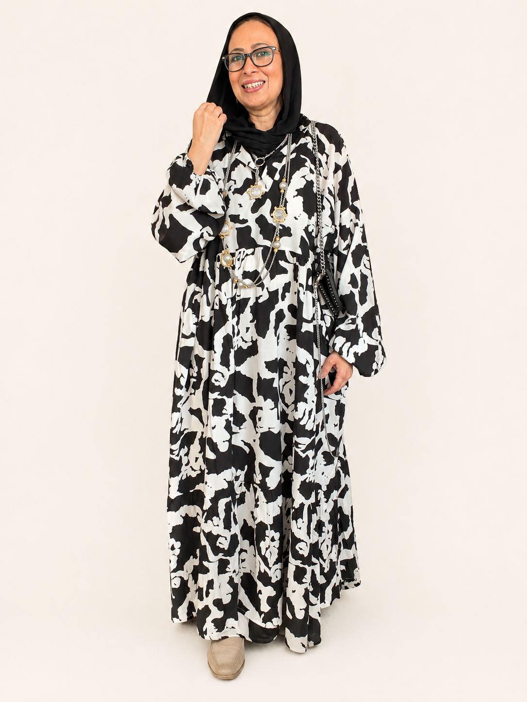 Cloud Print Maxi Dress in Black