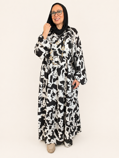 Cloud Print Maxi Dress in Black
