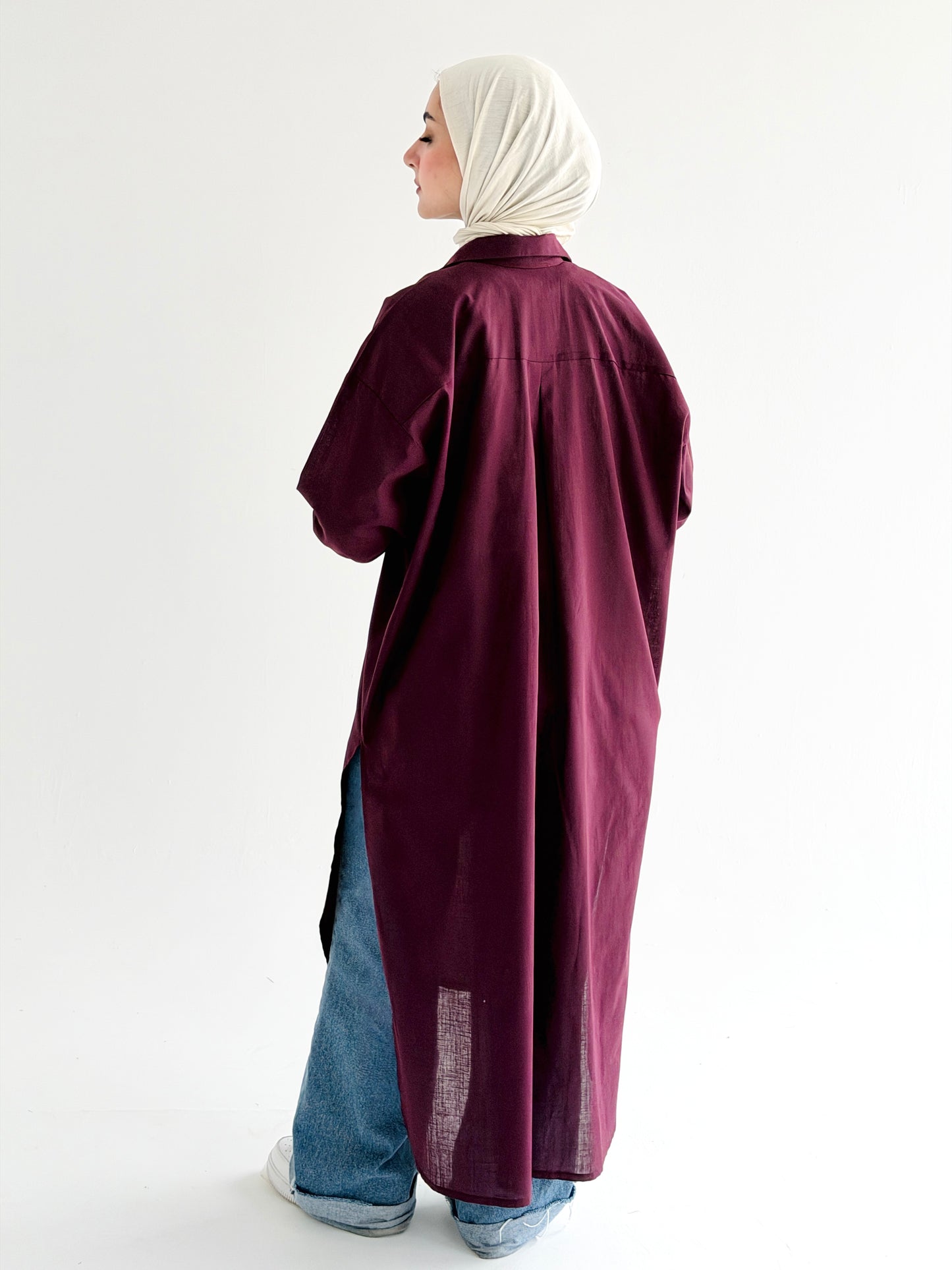 Burgundy Linen Shirt dress