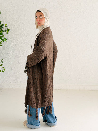 Fringes crochet cardigan in Mocha