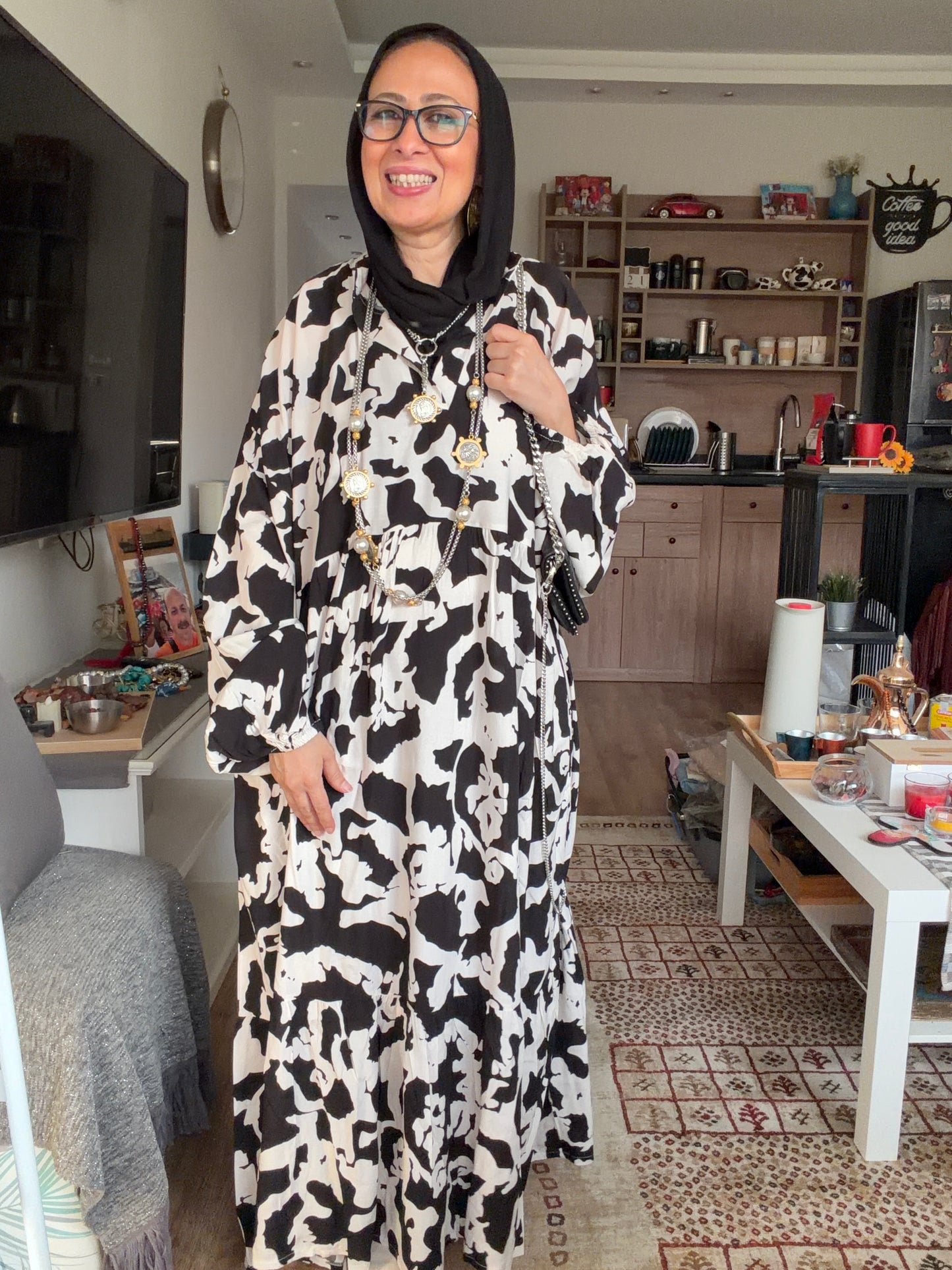 Cloud Print Maxi Dress in Black