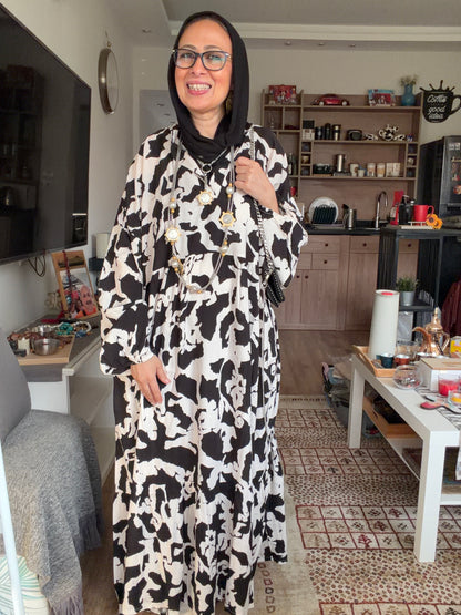 Cloud Print Maxi Dress in Black