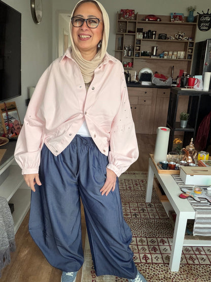 Silver Stud Gabardine Jacket in pink