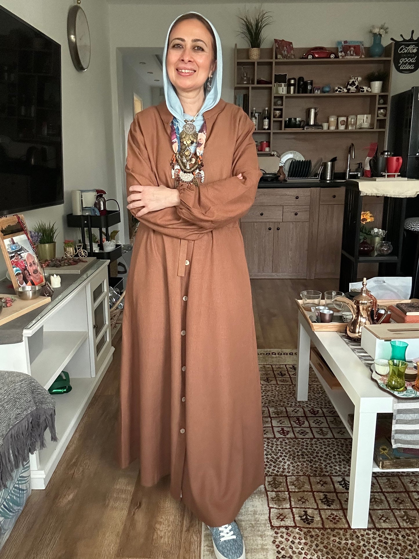 Linen dress color (olive / Bronze)