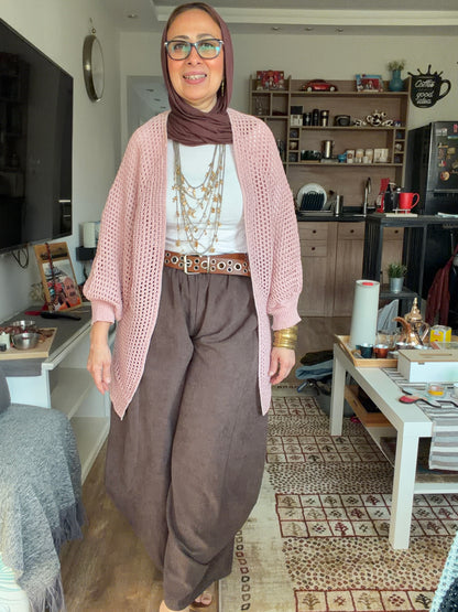 Golden Glow Crochet Kimono in pink