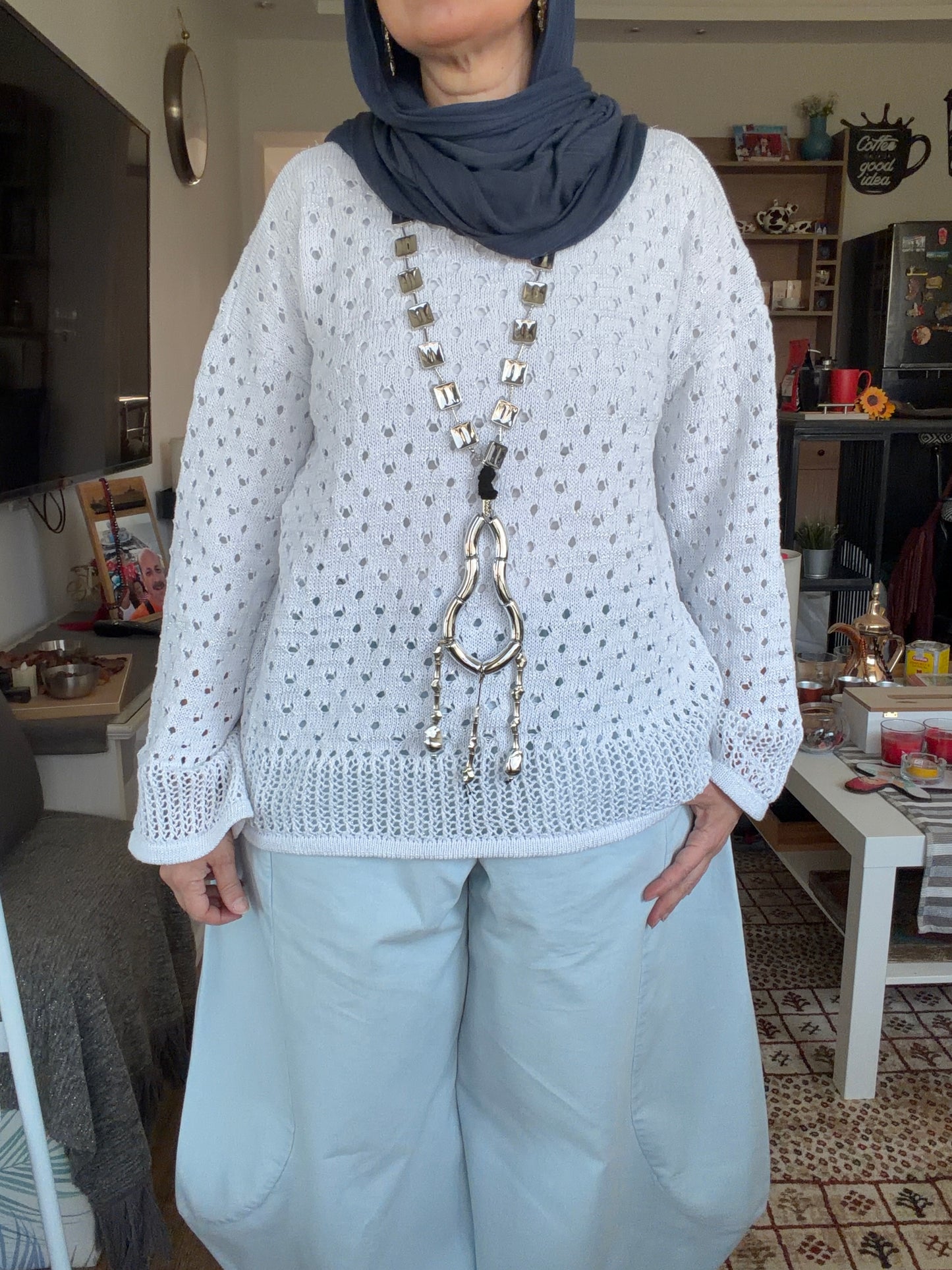 Sliver Air Knit Top in white