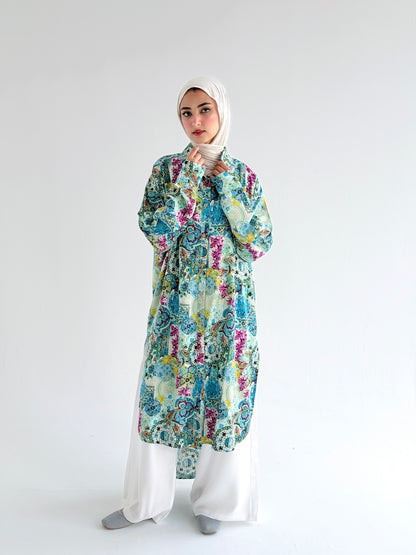 Lora Cotton Shirt Dress in     Greenish Turquoise
