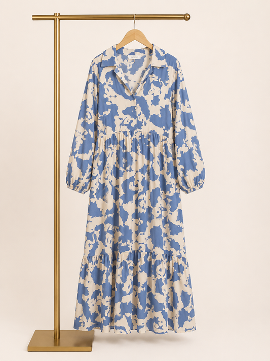 Cloud Print Maxi Dress in Sky blue