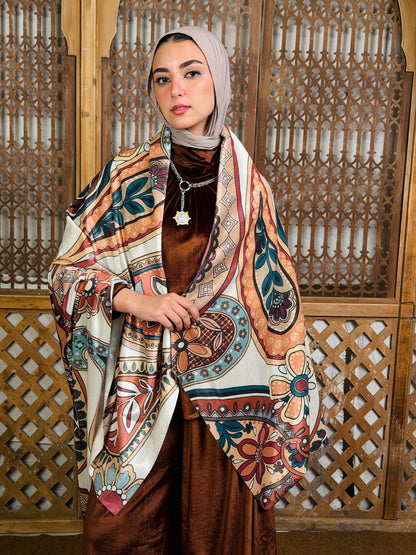 Moonveil squared velvet scarf in Brown