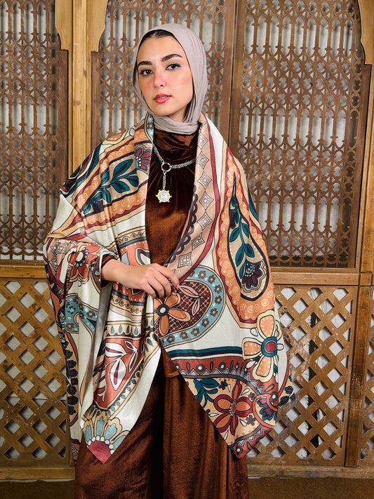 Moonveil squared velvet scarf in Brown