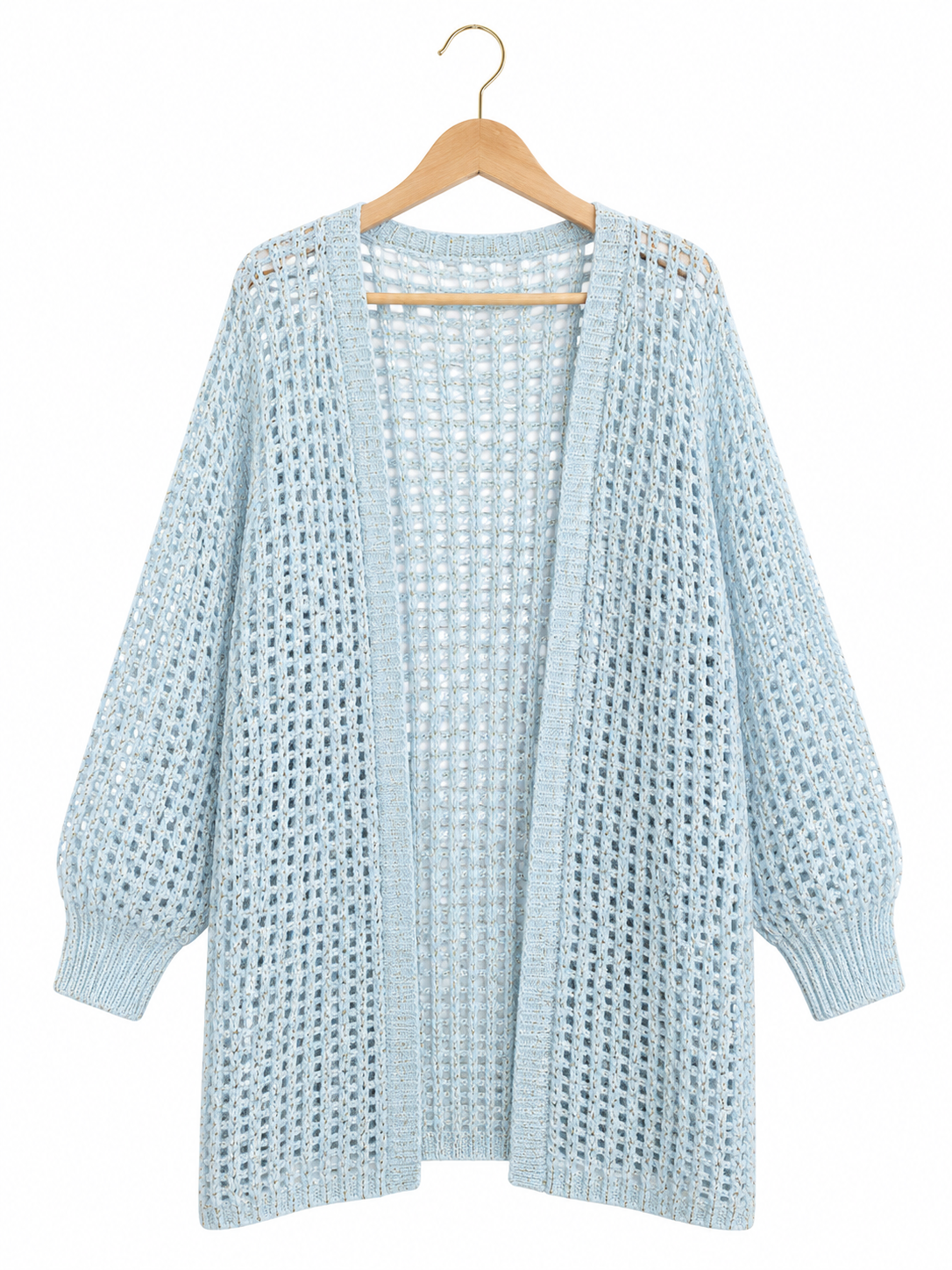 Golden Glow Crochet Kimono in Baby Blue