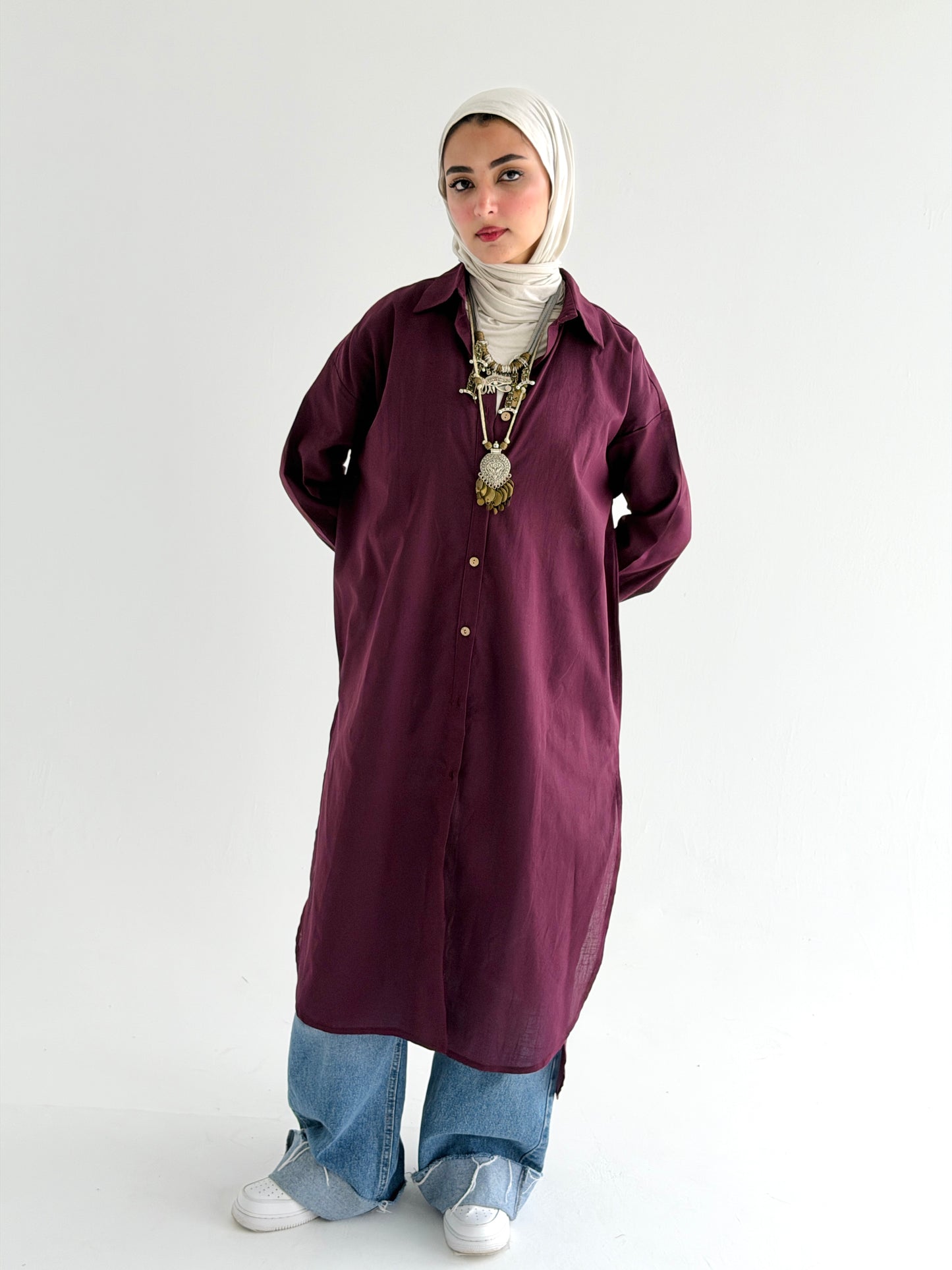 Burgundy Linen Shirt dress