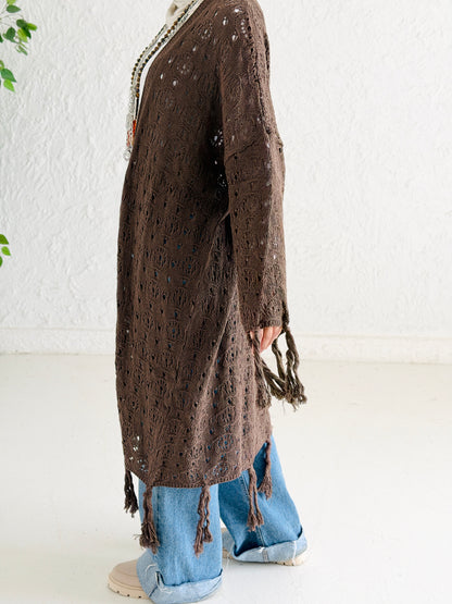 Fringes crochet cardigan in Mocha