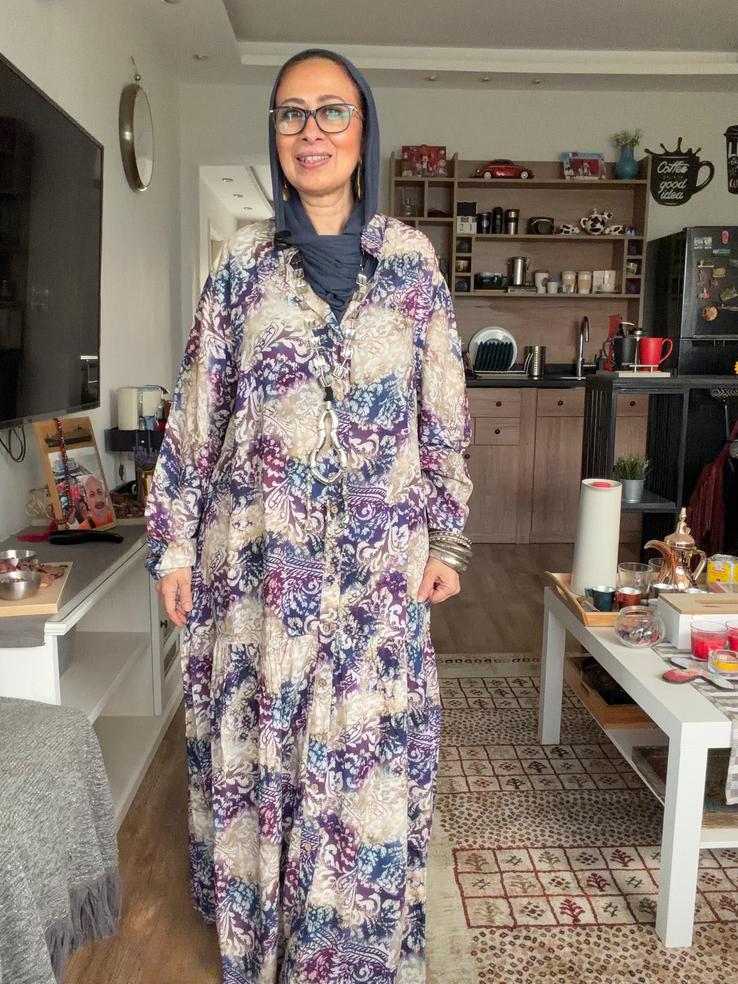 Paradise Cotton Dress in blue pattern