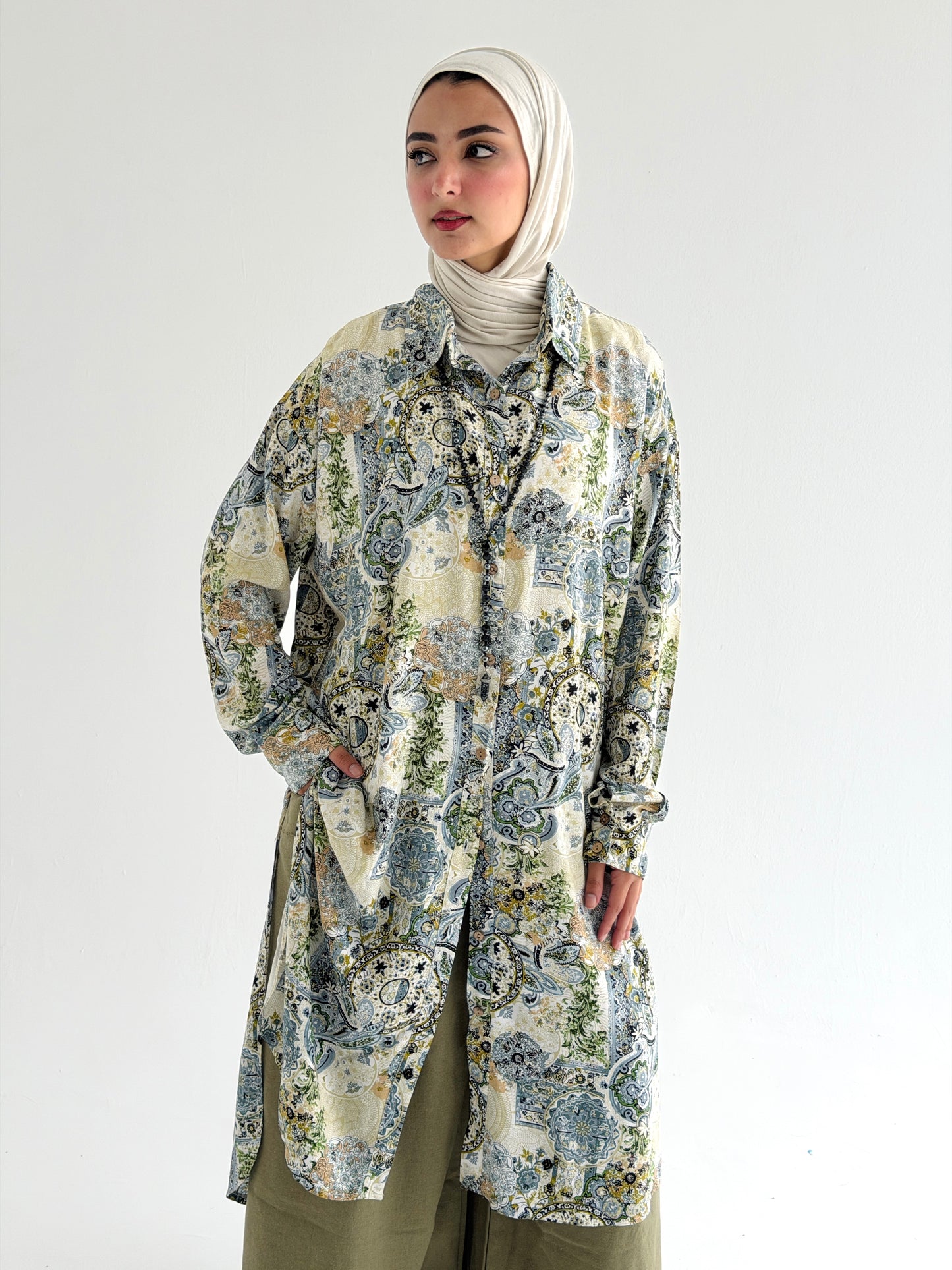 Lora Cotton Shirt Dress in Olive