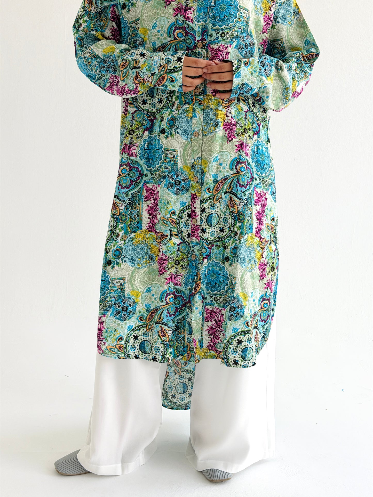 Lora Cotton Shirt Dress in     Greenish Turquoise