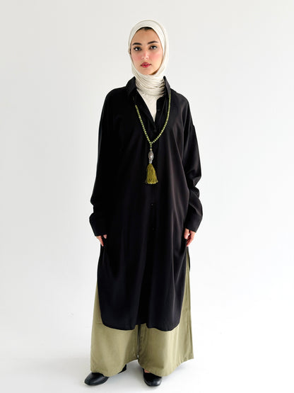 Black Cotton Shirt Dress