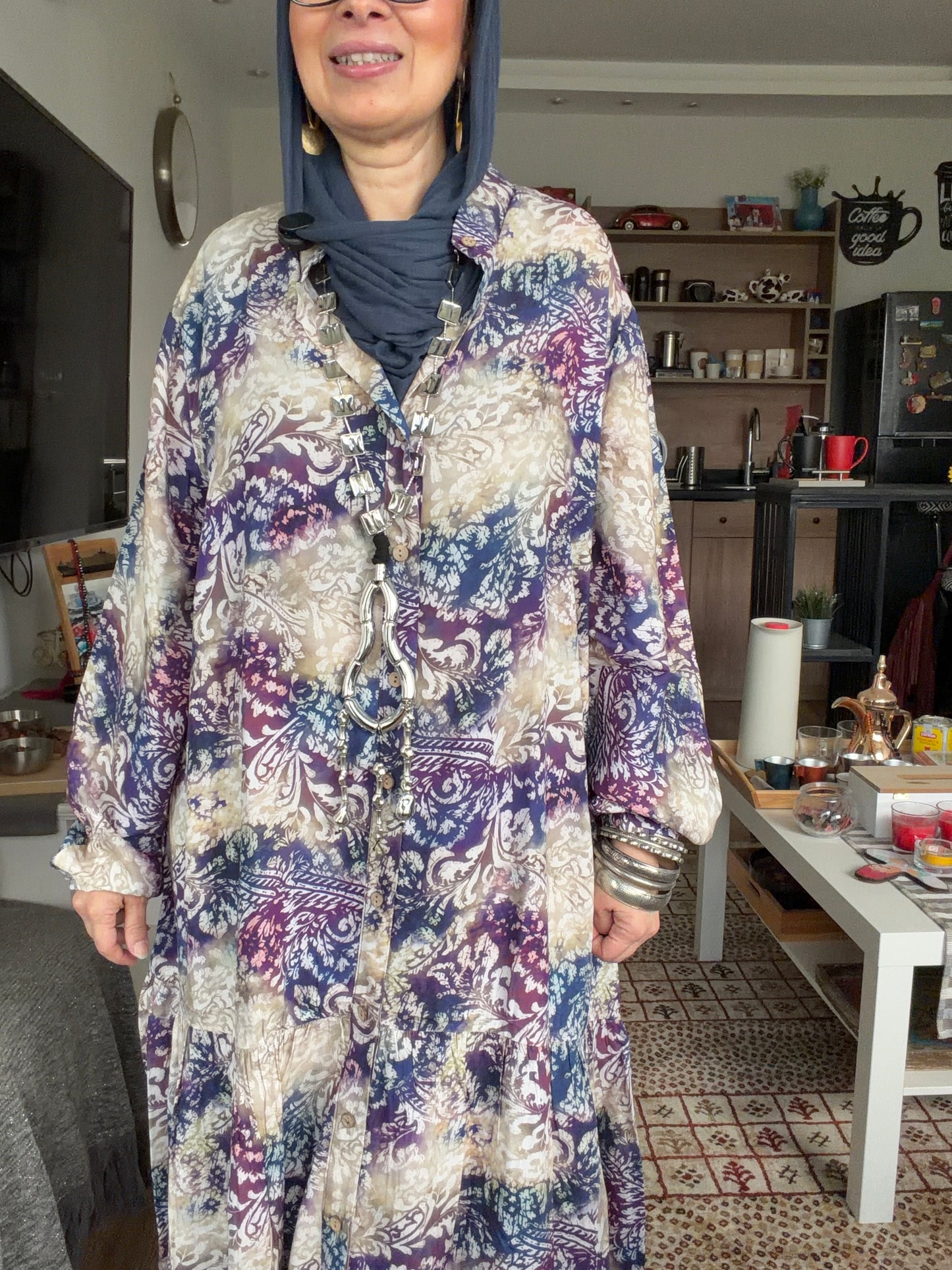 Paradise Cotton Dress in blue pattern