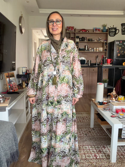 Paradise Cotton Dress in Olive pattern