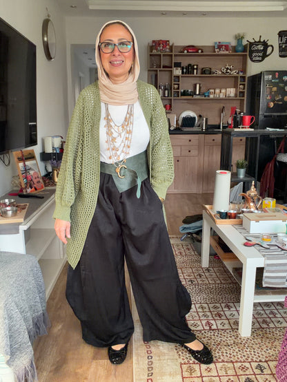 Golden Glow Crochet Kimono in Olive