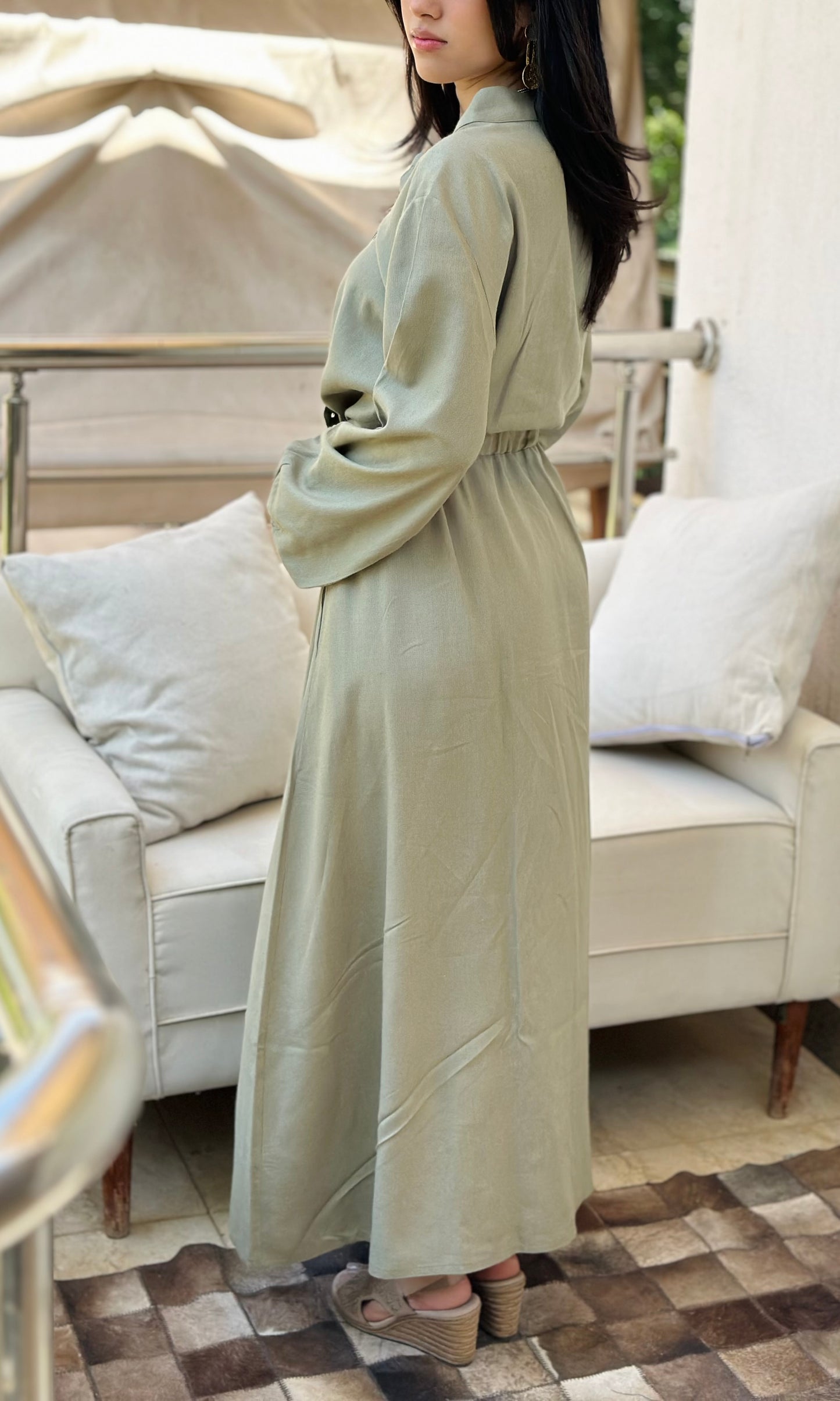 Linen dress color (olive / Bronze)