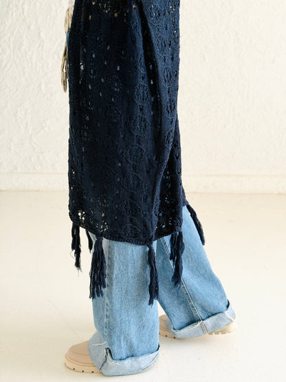 Fringes crochet cardigan in Navy