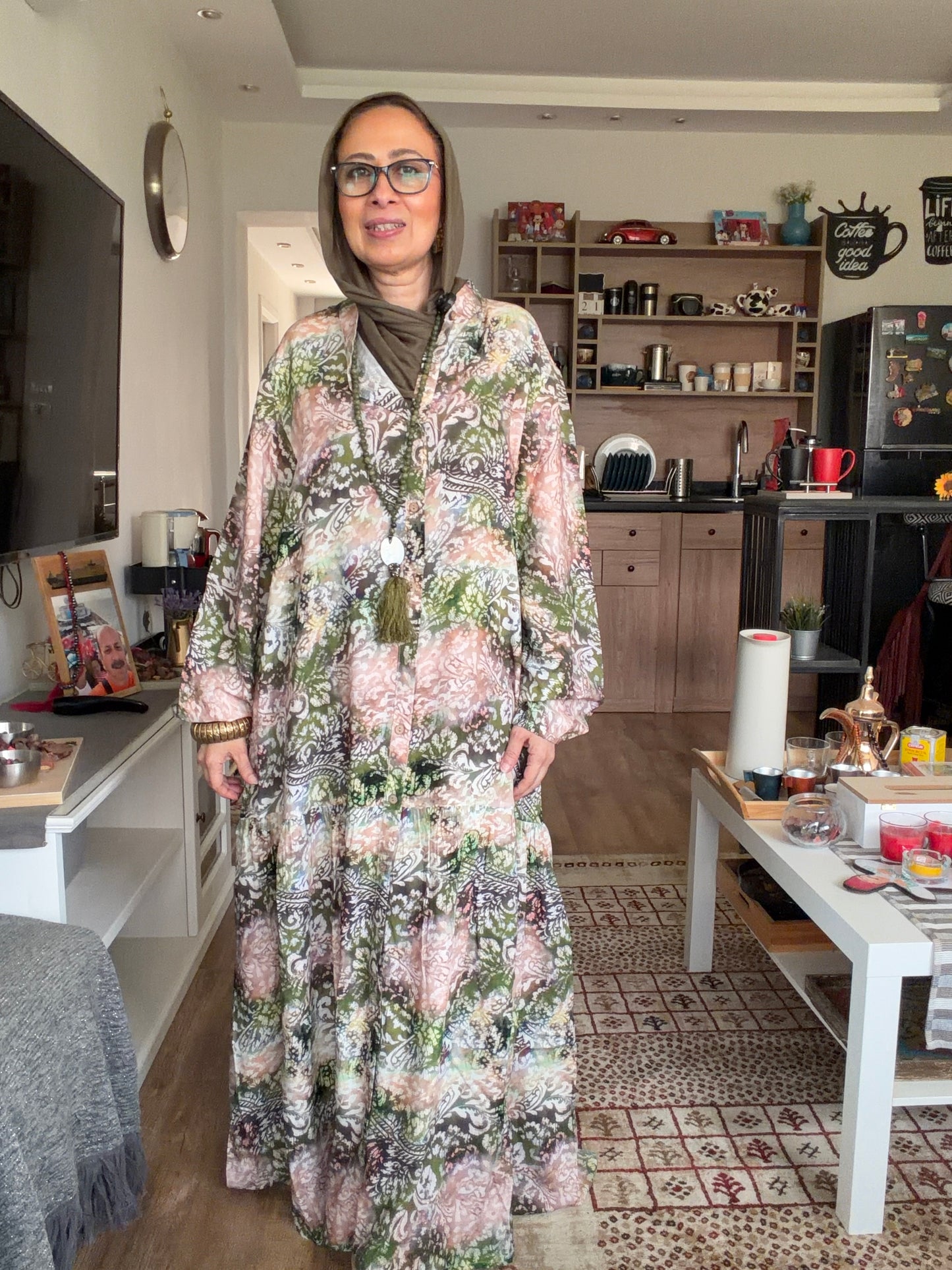 Paradise Cotton Dress in Olive pattern