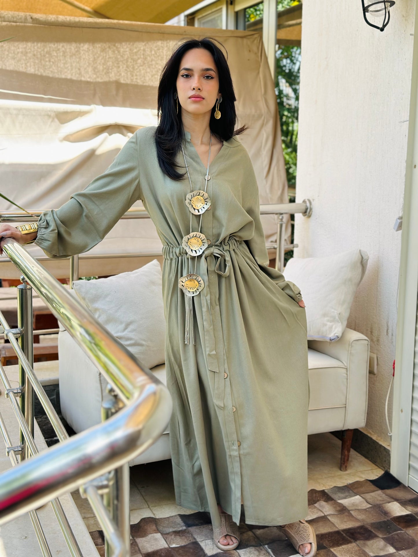 Linen dress color (olive / Bronze)
