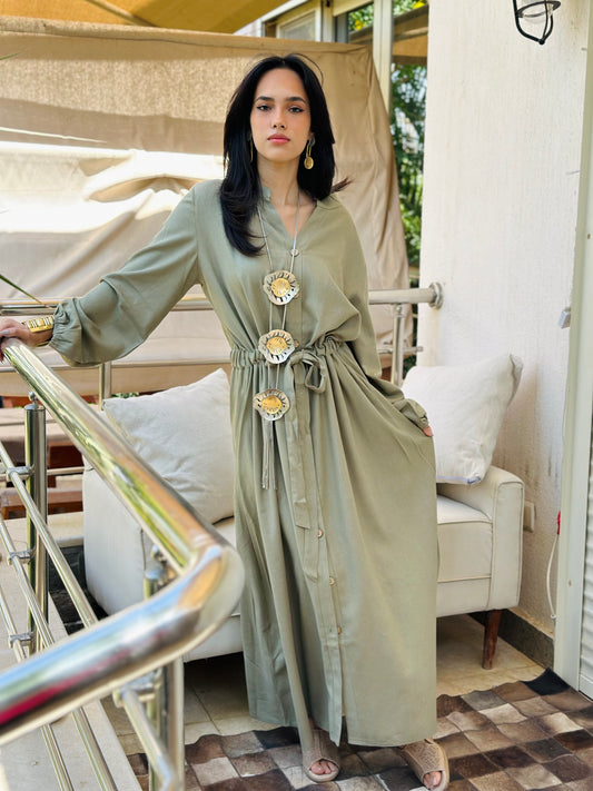 Linen dress olive color