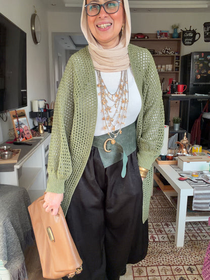Golden Glow Crochet Kimono in Olive