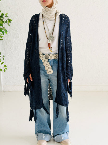 Fringes crochet cardigan in Navy