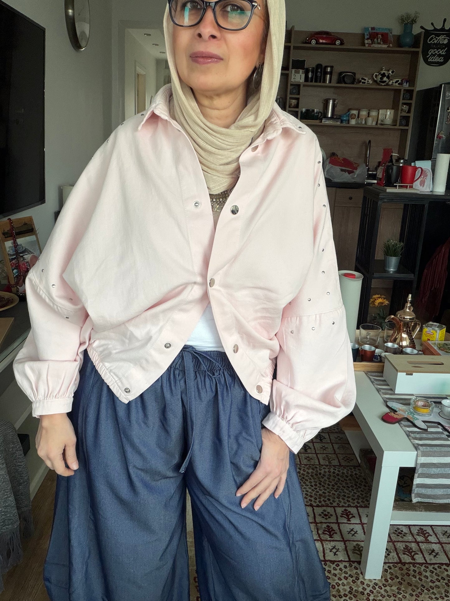 Silver Stud Gabardine Jacket in pink