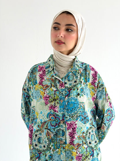 Lora Cotton Shirt Dress in     Greenish Turquoise