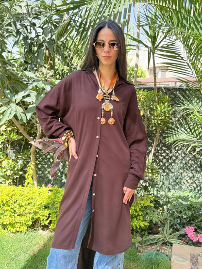 Cotton shirt Dress (chocolate brown)