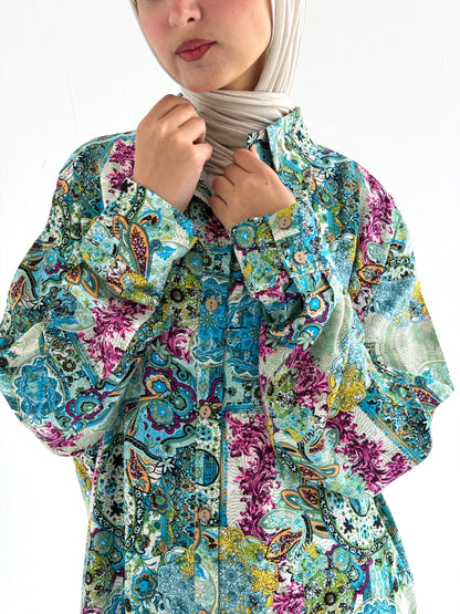 Lora Cotton Shirt Dress in     Greenish Turquoise