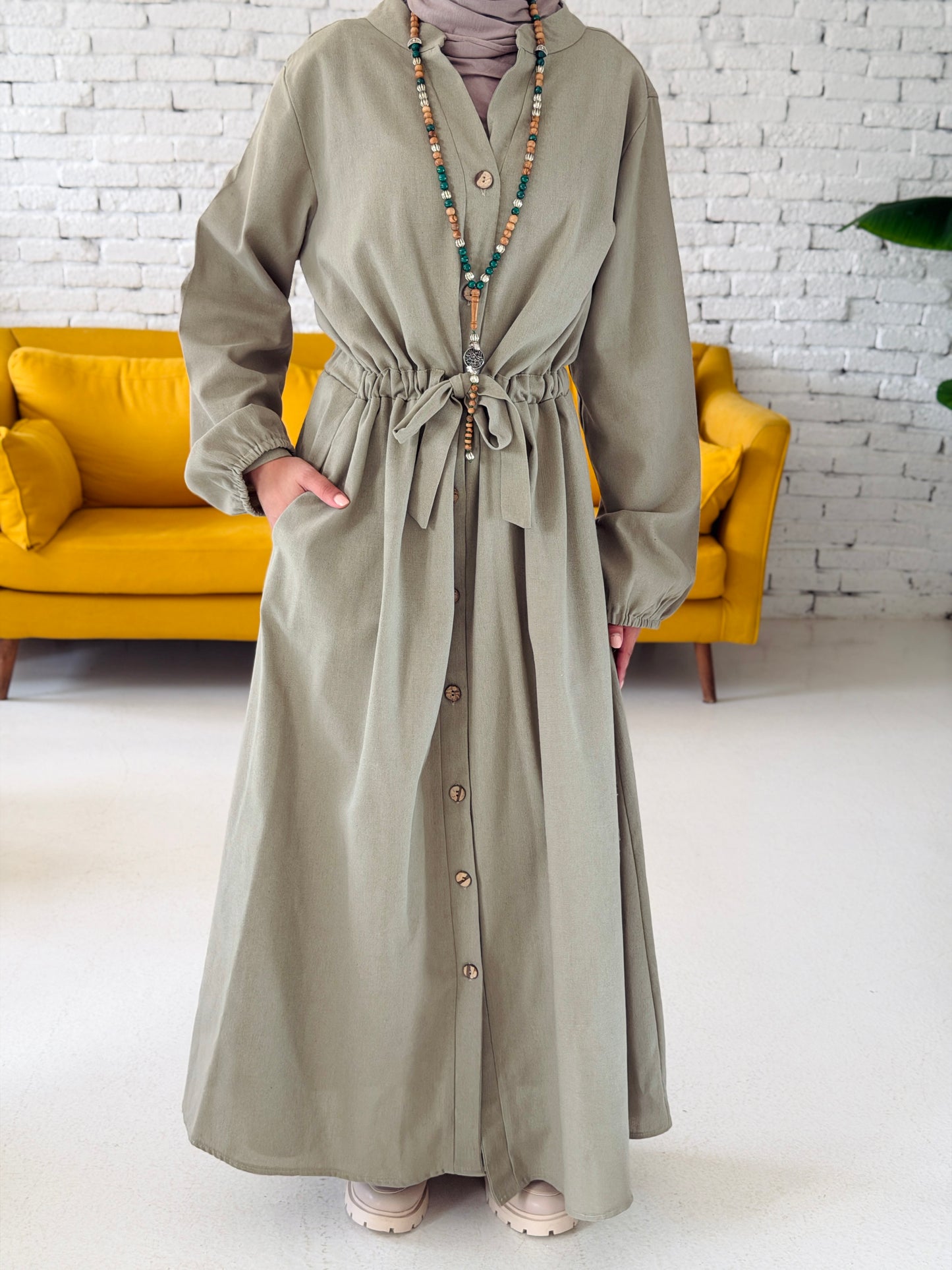 Linen dress color Olive