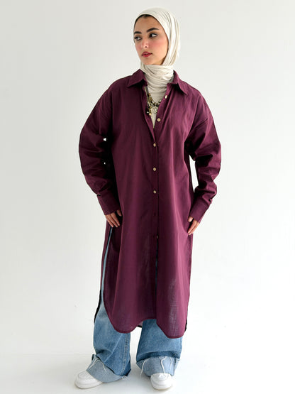 Burgundy Linen Shirt dress