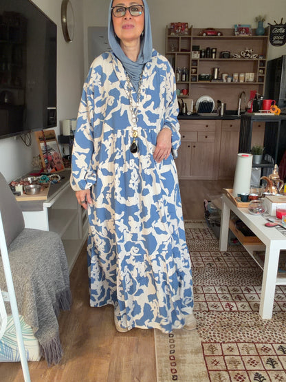 Cloud Print Maxi Dress in Sky blue