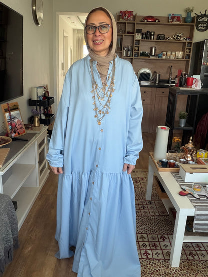 Tencel Baby Blue Button Dress