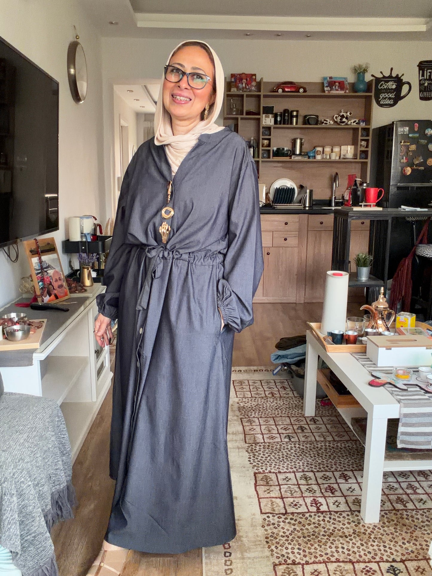 Waist Knot Tencel Dress In Slate Grey