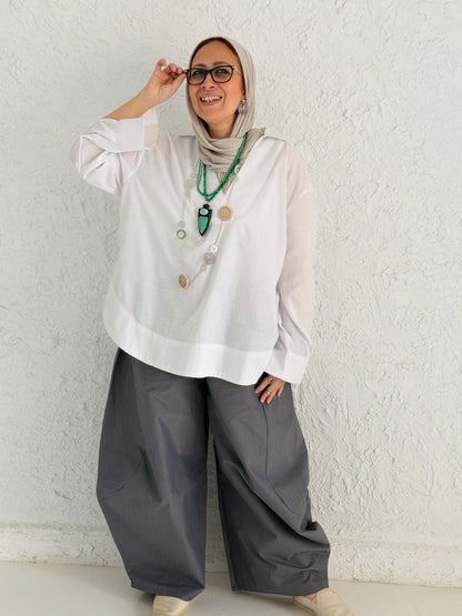 Balloon checked Poplin Pants- Grey 
بنطلون بالون كارو بوبلين - رمادي