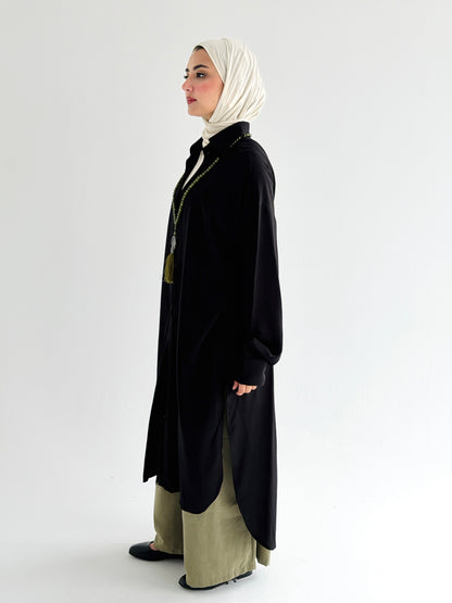 Black Cotton Shirt Dress